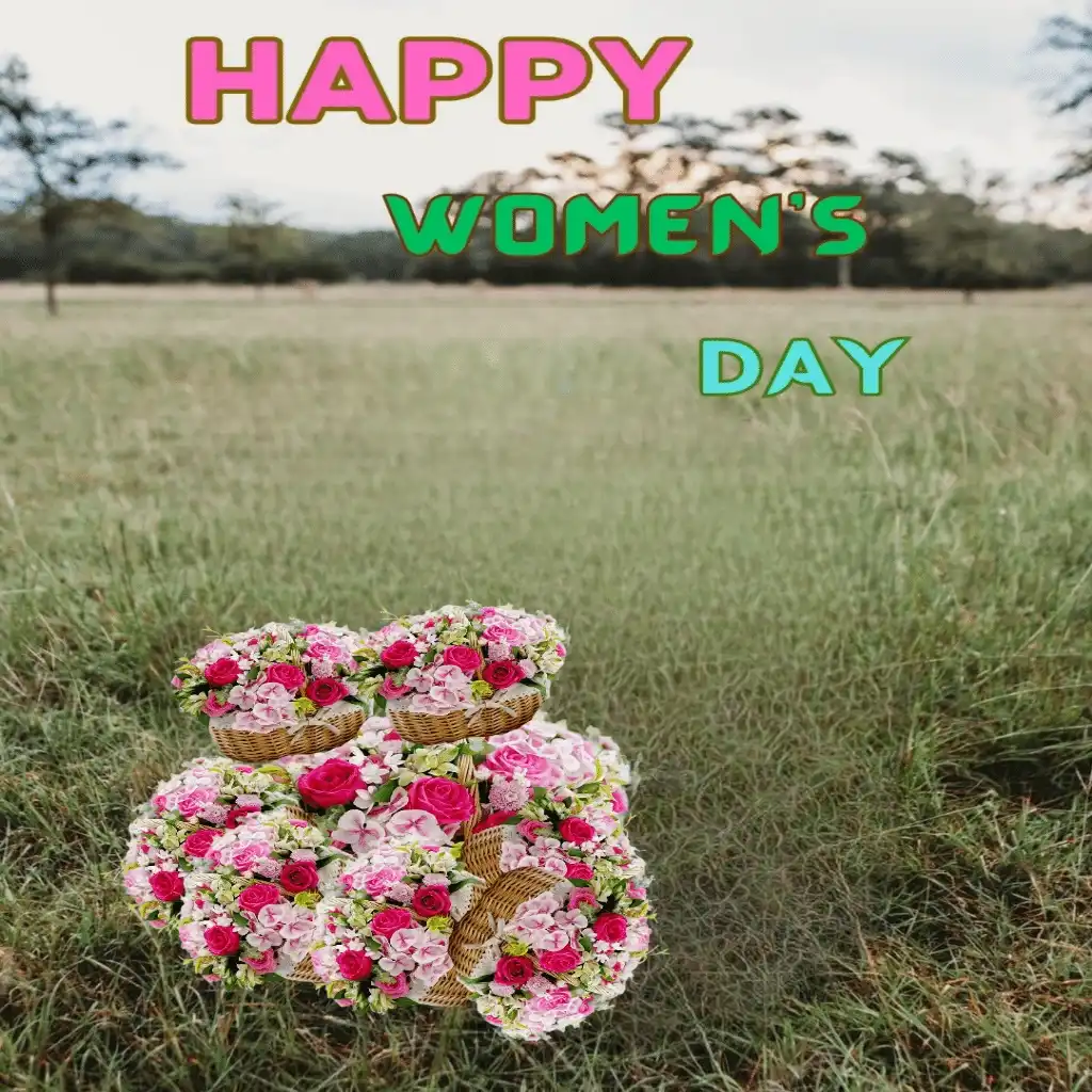 happy women's day hd image with trees and bouquet 