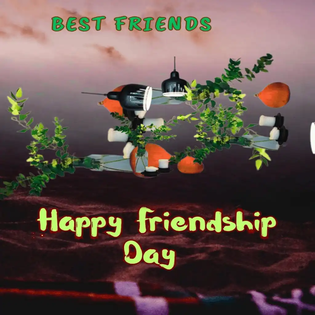 happy friendship day hd image with lamps and plant 