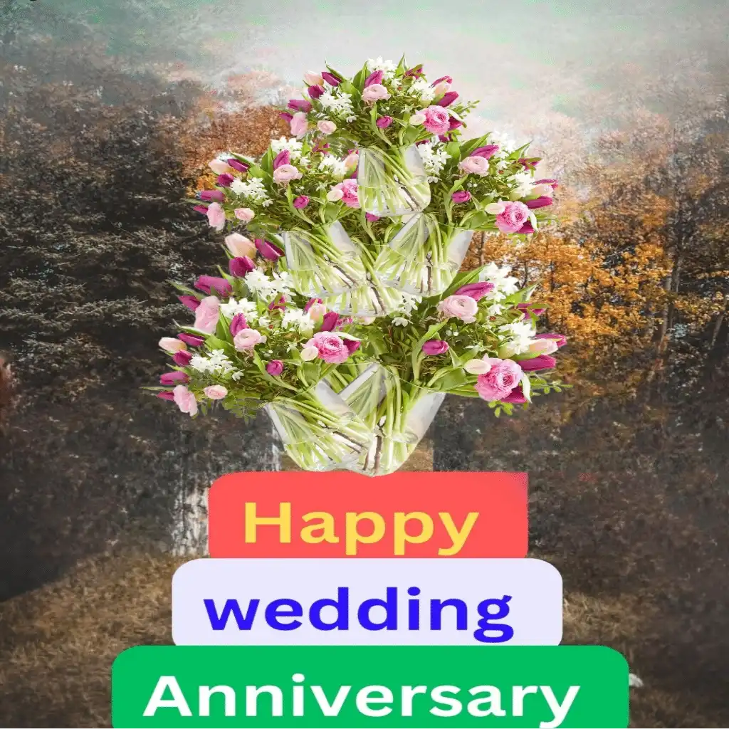 Good wedding anniversary hd image with trees and bouquet 