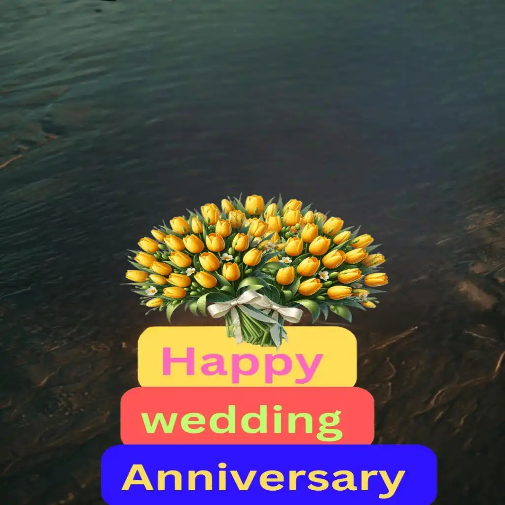 Good wedding anniversary hd image with sea and bouquet 