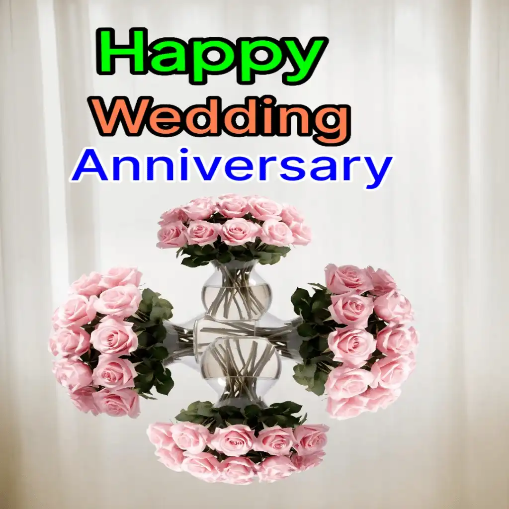 Good wedding anniversary hd image with pink rose bouquet 