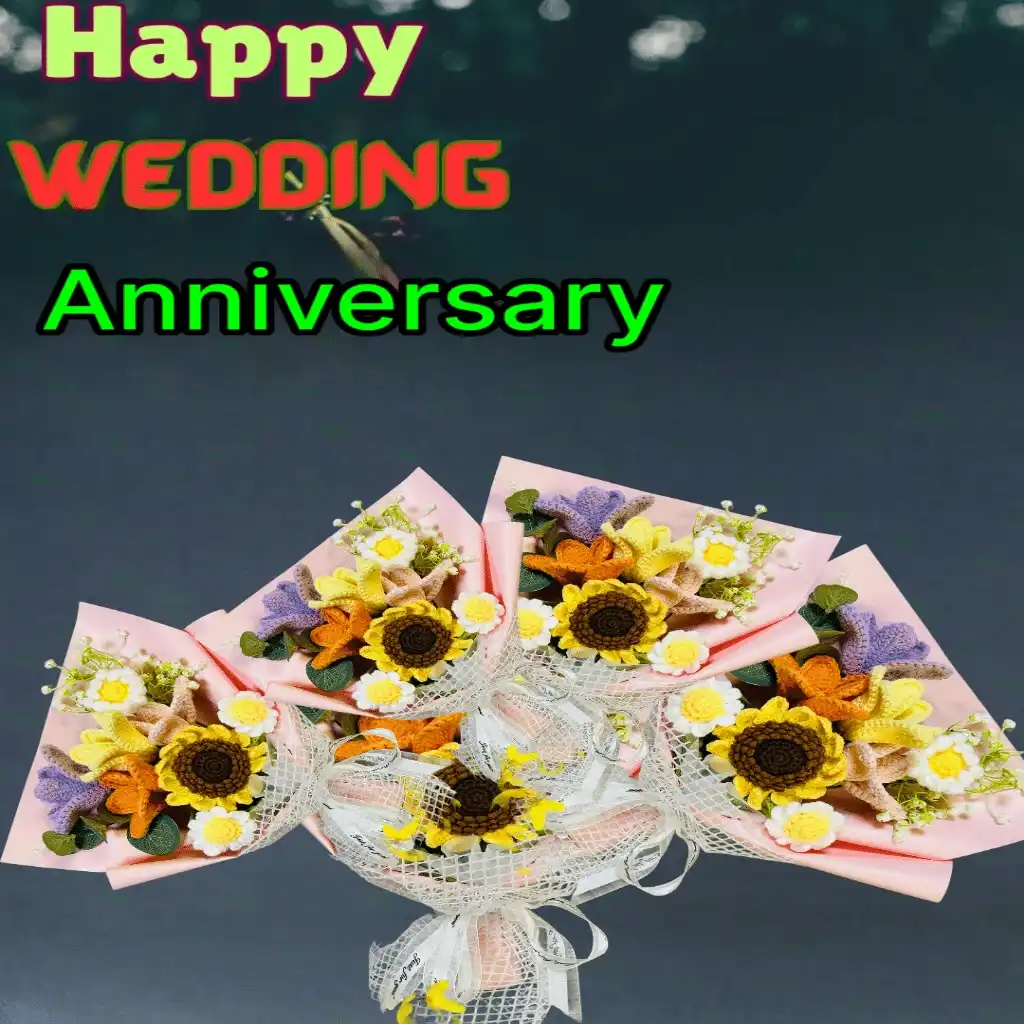 Good wedding anniversary hd image with many bouquet 