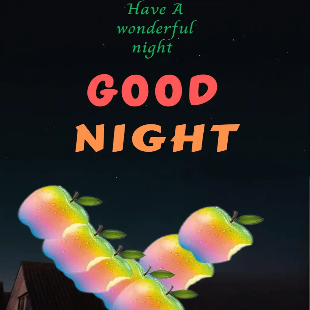 Good night hd image with pink blue green applles design